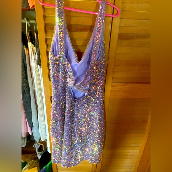 Purple sparkle homecoming dress with partially open back - Picture 2 of 2